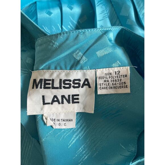 Vintage 80s Melissa Lane Womens Dress Sz 12 Turquise Secretary Midi Long Sleeves - Picture 9 of 10